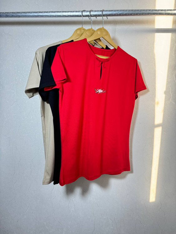 تیشرت زنانه ویسکوز گلدوزی – قرمز پرانرژی با گلدوزی زنانه