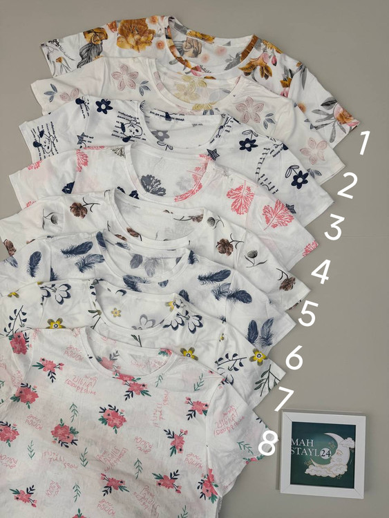 خرید تیشرت زنانه با طرحهای گل و طبیعت؛ نخی، سبک، مناسب تابستان.