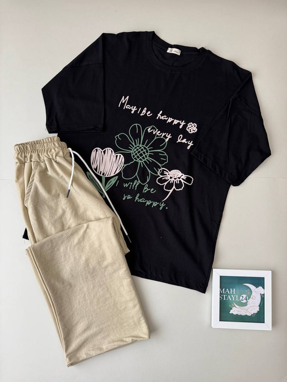 ست زنانه لانگ نخ پنبه شلوار گلکسی پنبه نرم و لطیف