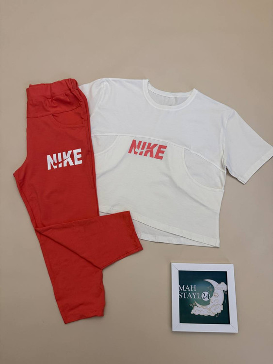 خرید ست کراپ و شلوارک نایک زنانه پنبه لاکرا بارنگ گلبهی