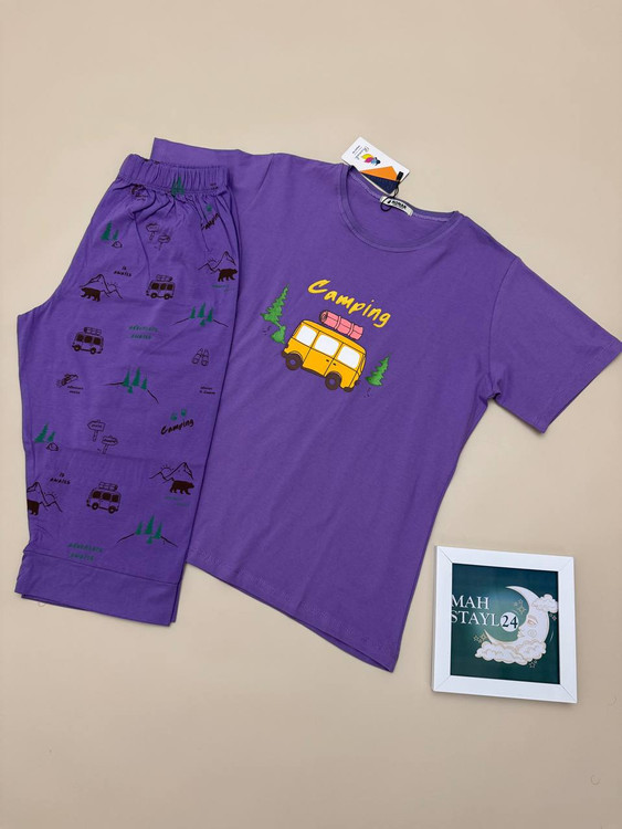 ست زنانه تیشرت و شلوارک نخ پنبه فانتزی