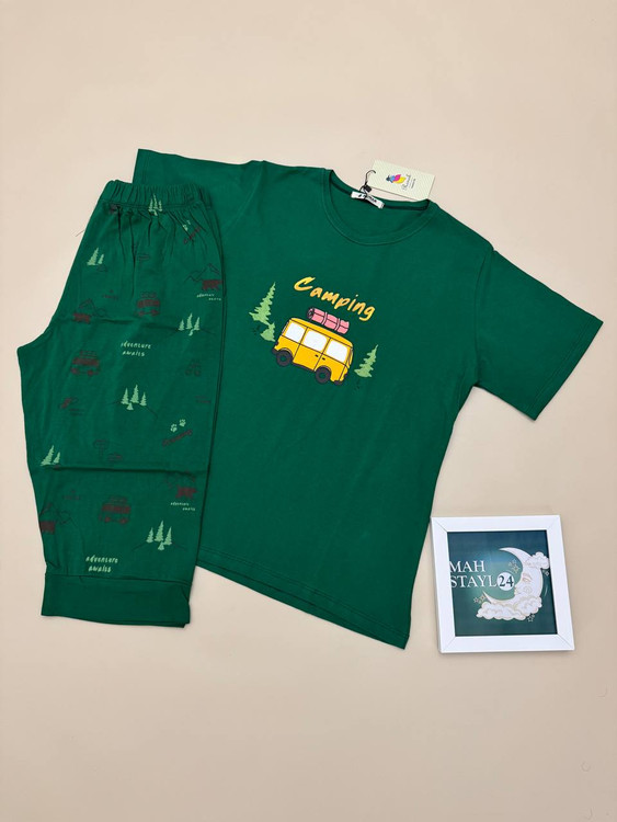 تصویر ست تیشرت و شلوارک زنانه نخ پنبه بارنگ بندی جذاب