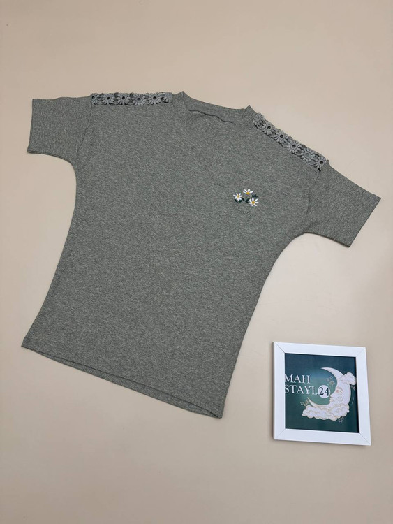 تیشرت کبریتی زنانه سرشانه گیپور