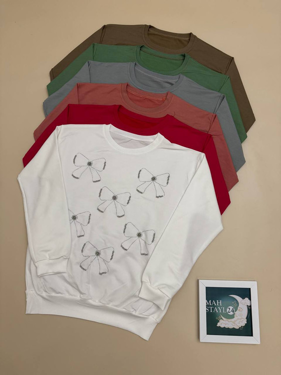 بلوز اسپان پنبه با طراحی پاپیونی دستدوز