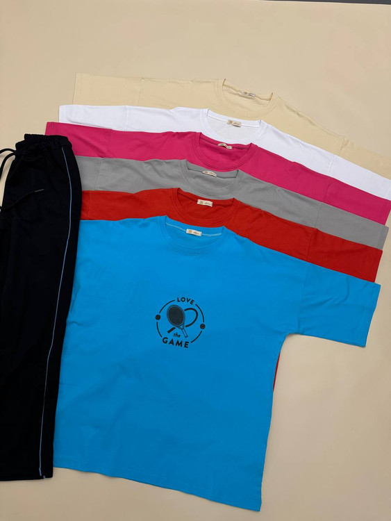 خرید ست لانگ و شلوار بگ گلکسی پنبه با طرح تنیس