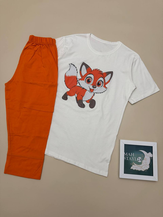 تیشرت و شلوارک طرح روباه زنانه جنس نخ پنبه