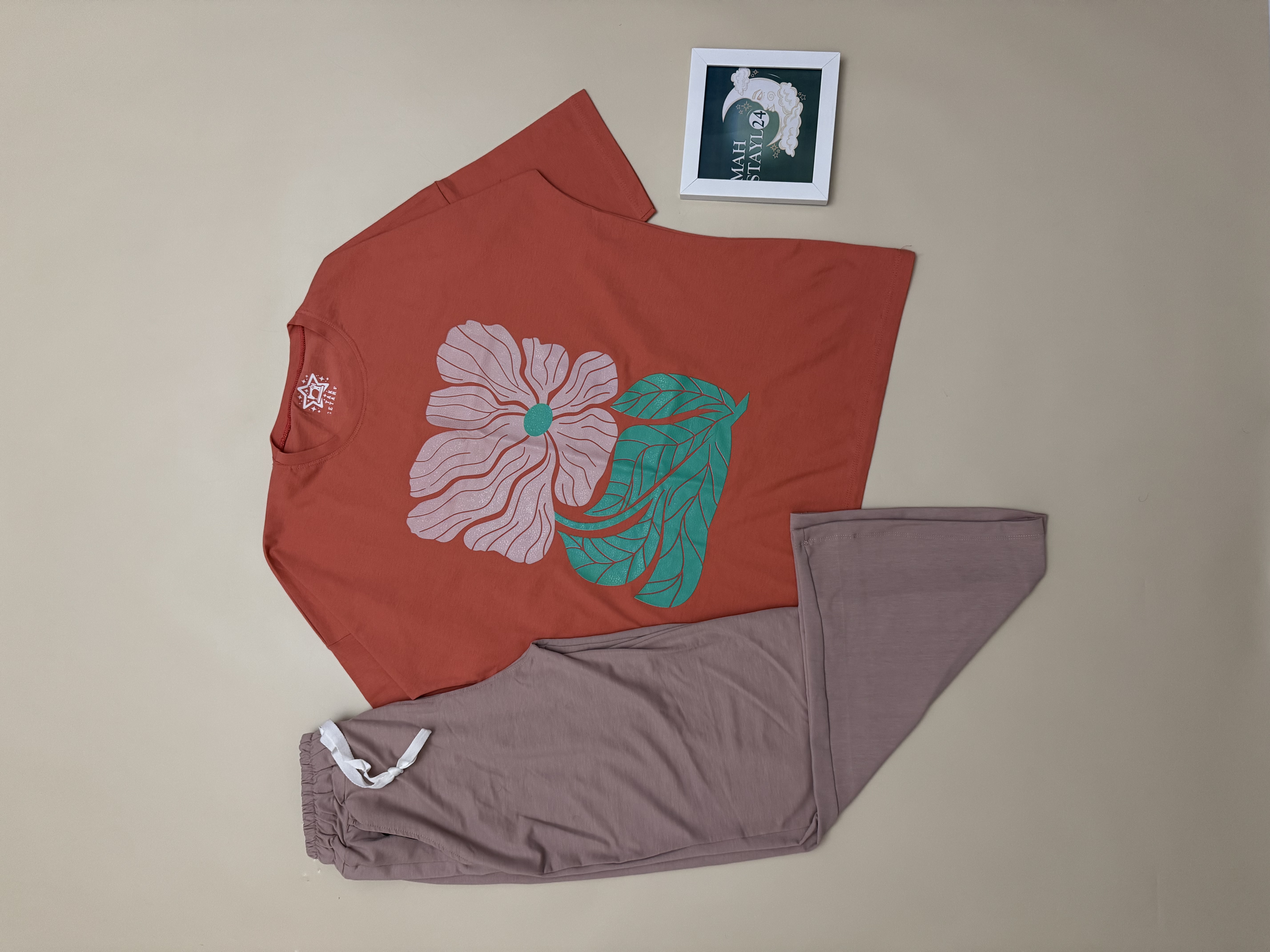 ست لانگ و شلوار بگ گلکسی پنبه طرح گل