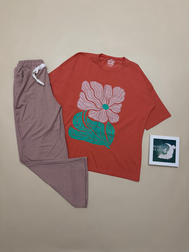 ست لانگ و شلوار بگ گلکسی پنبه طرح گل